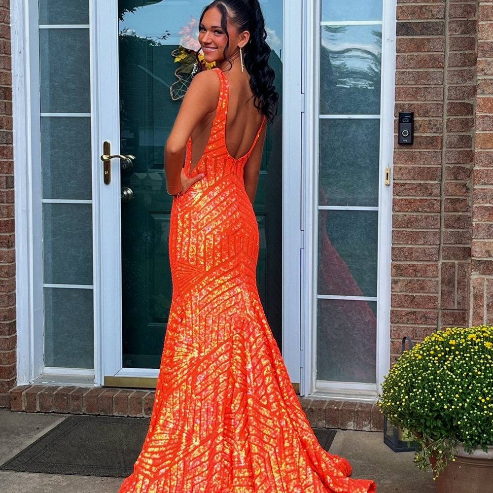 Jovani Vibrant Orange Backless Dress